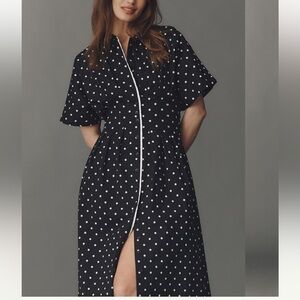 Anthropologie Exquise Black and White Polka Dot Tobie Shirt Dress M